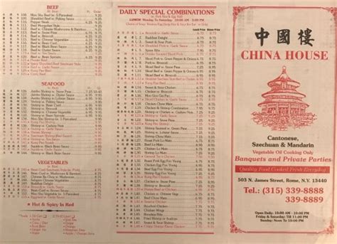 China house rome ny - Sep 1, 2015 · Review. Save. Share. 18 reviews #11 of 50 Restaurants in Rome $ Chinese Asian Szechuan. 503 N James St, Rome, NY 13440-4215 +1 315-339-8888 + Add website. Opens in 29 min : See all hours. Improve this listing. 
